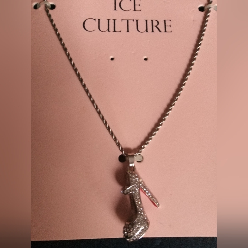Silver Rhinestone High Heel Necklace